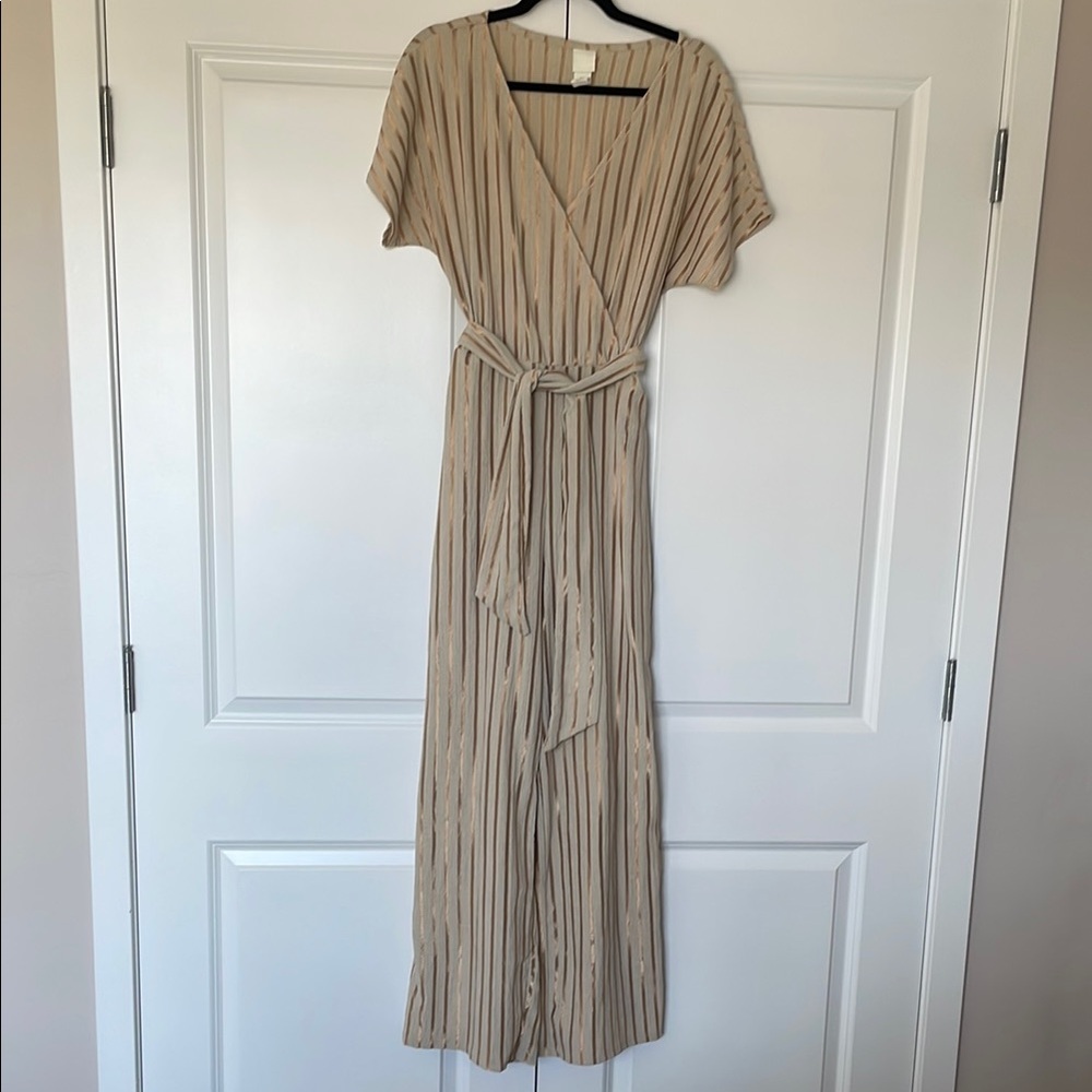 H&M Tan Flutter Sleeve Wrap Jumpsuit